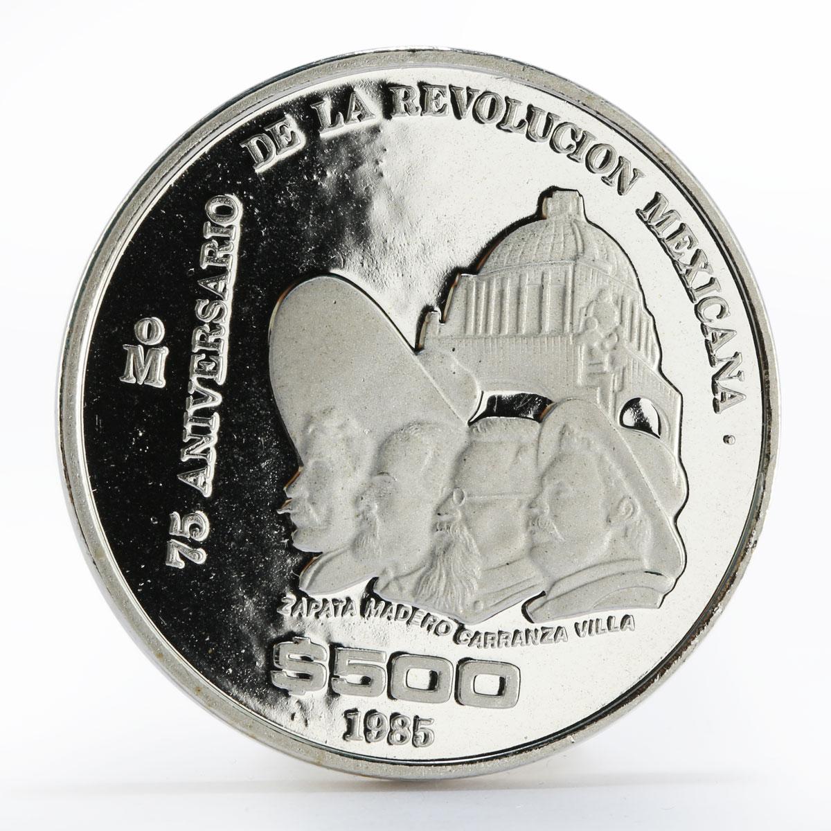 Mexico 500 pesos 75th Anniversary of 1910 Revolution proof silver coin 1985