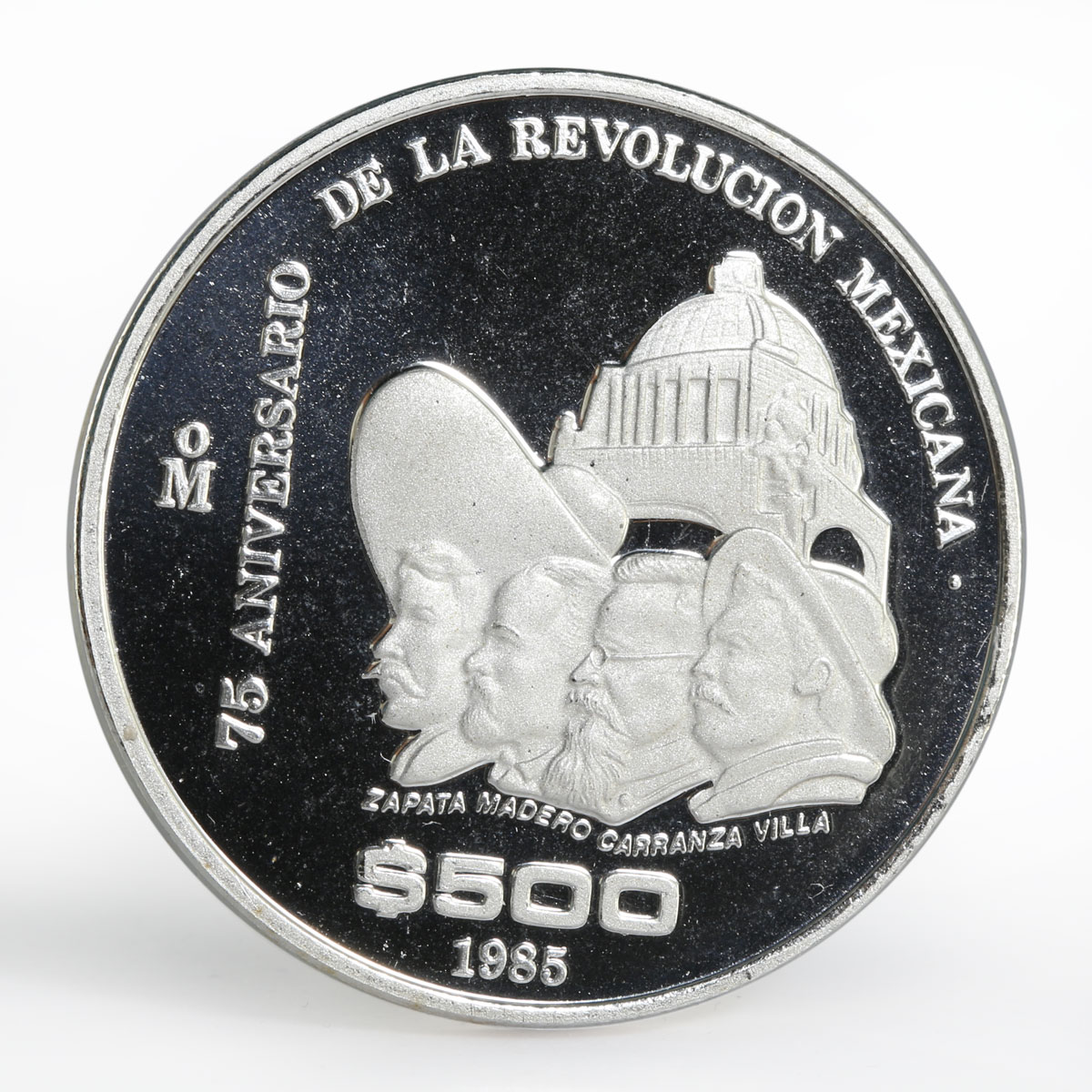 Mexico 500 pesos 75th Anniversary of 1910 Revolution proof silver coin 1985