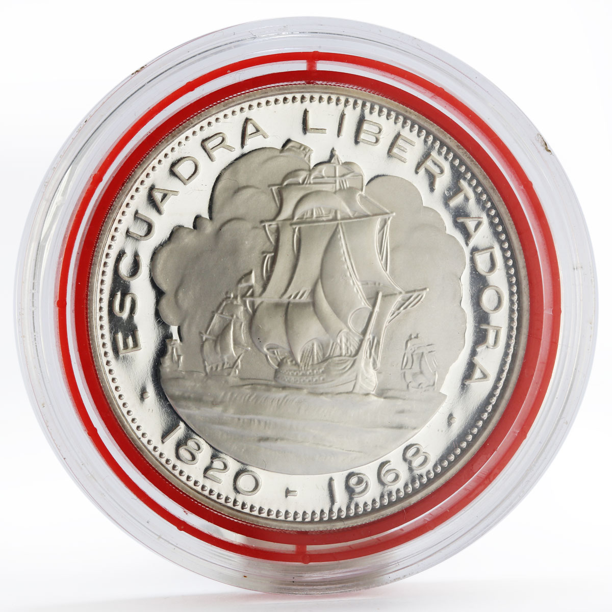 Chile 10 pesos Escuadra Libertadora Ship proof silver coin 1968