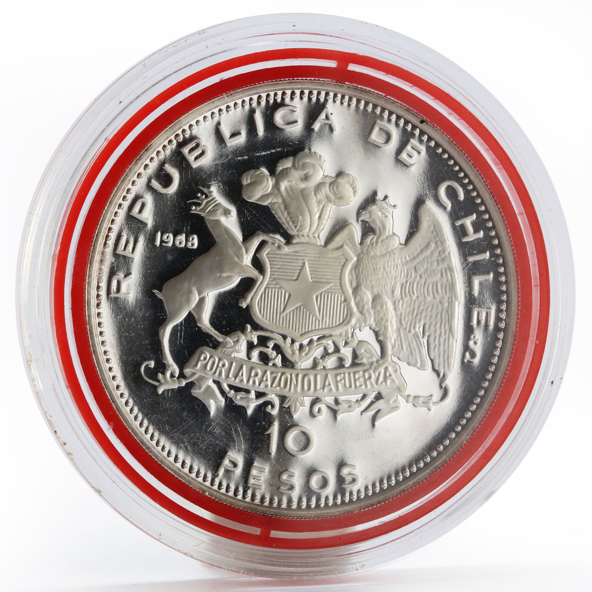 Chile 10 pesos Escuadra Libertadora Ship proof silver coin 1968