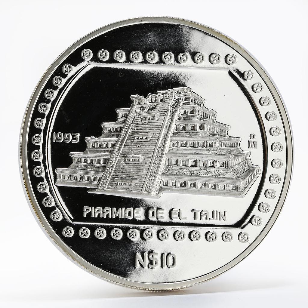 Mexico 10 pesos Piramide de el Tajin proof silver coin 1993