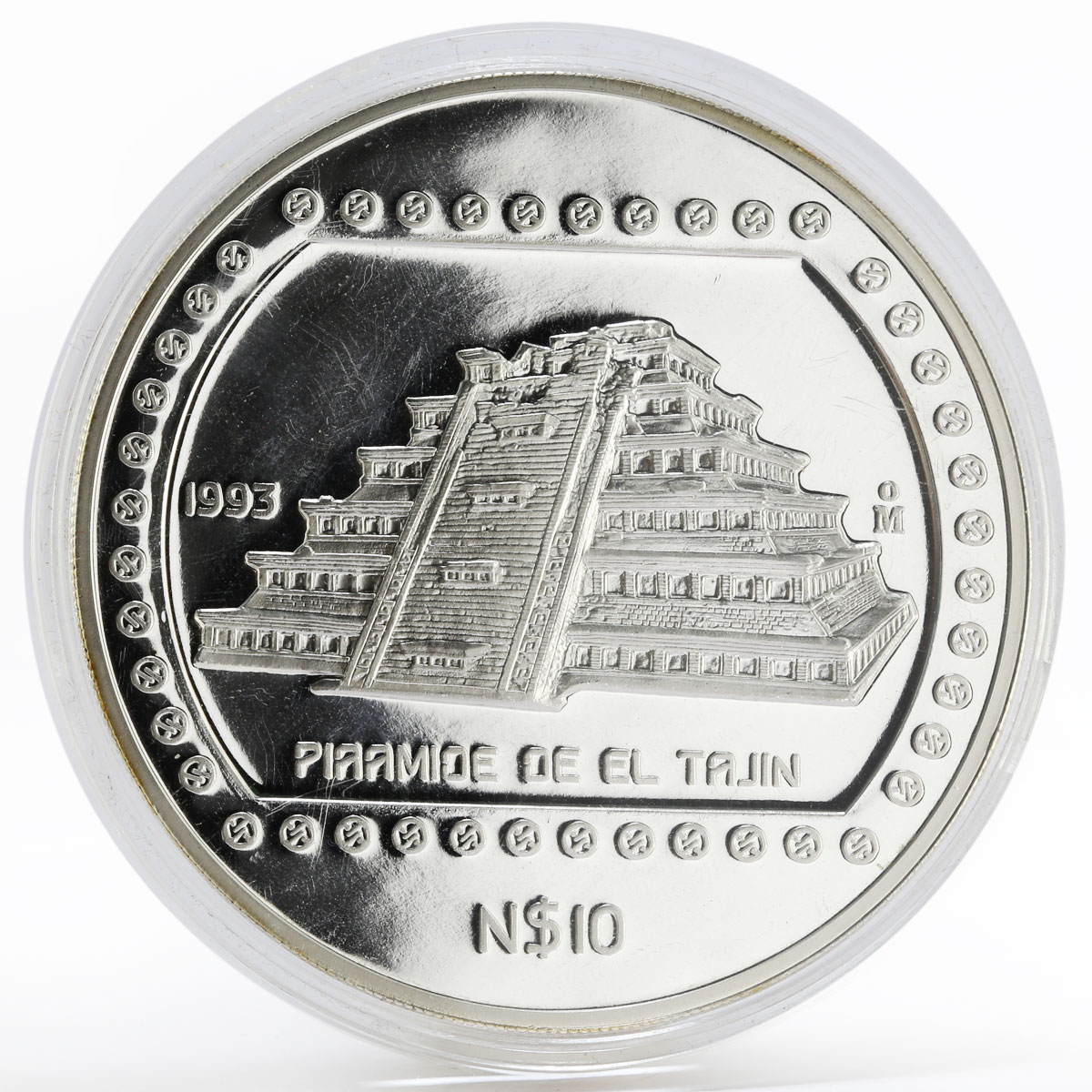 Mexico 10 pesos Piramide de el Tajin proof silver coin 1993