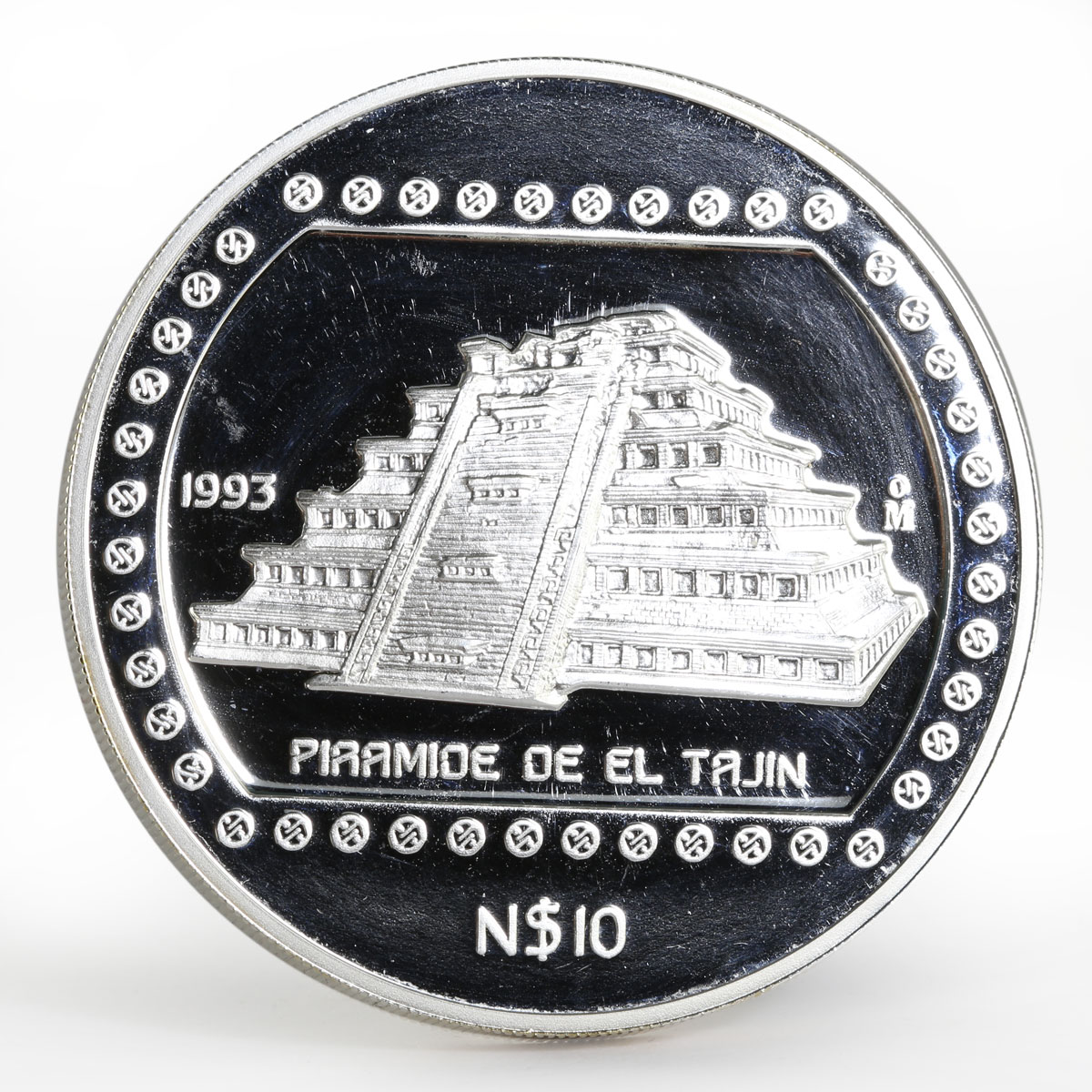 Mexico 10 pesos Piramide de el Tajin proof silver coin 1993