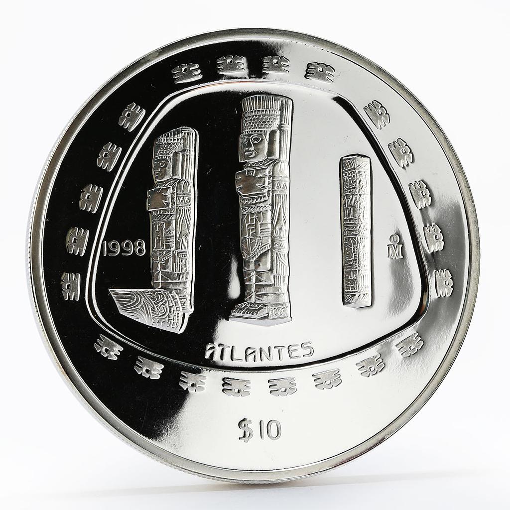 Mexico 10 pesos Toltec series Atlantes proof silver coin 1998