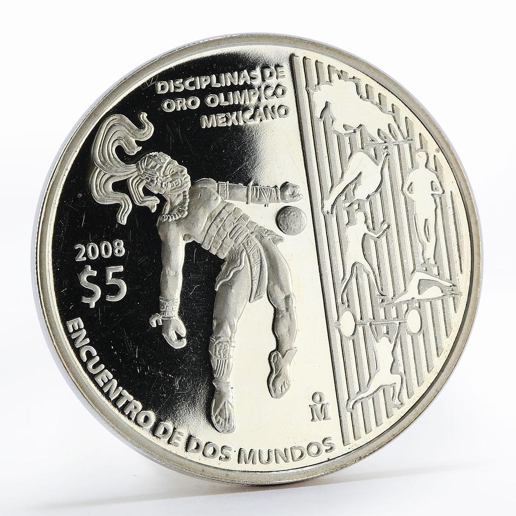 Mexico 5 pesos Beijing Olympic Games series Indian Sports proof silver coin 2008