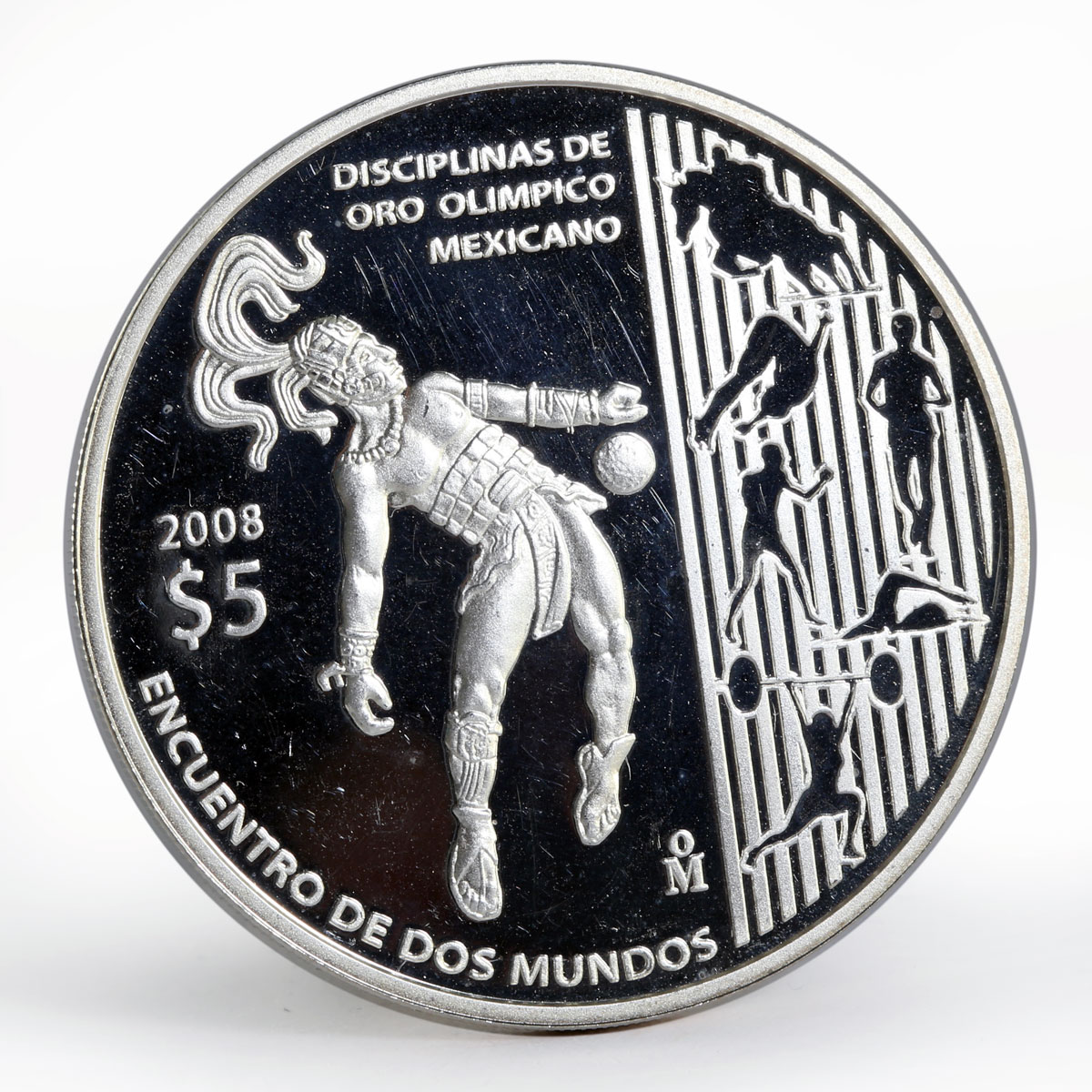 Mexico 5 Pesos Juego de pelota Olympics proof silver coin 2008