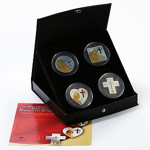 Mariana Islands set of 4 coins Pope John Paul II swarovski proof gilded 2005