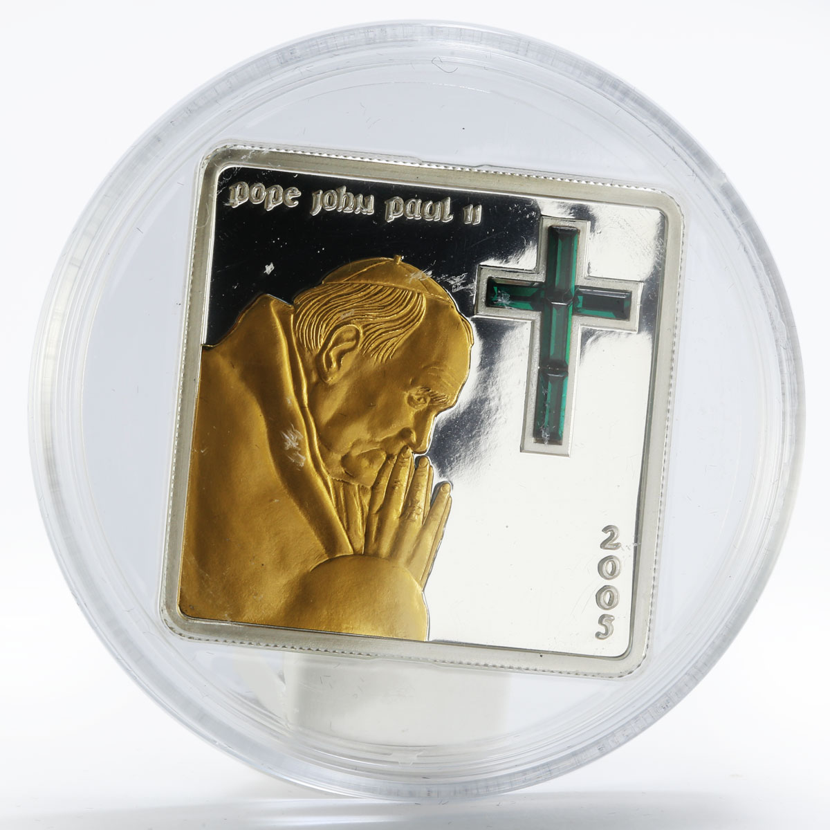 Mariana Islands set of 4 coins Pope John Paul II swarovski proof gilded 2005