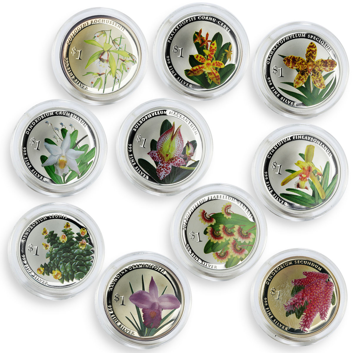 Singapore set of 10 coins The Splendour of Native Orchids Series proof 2016