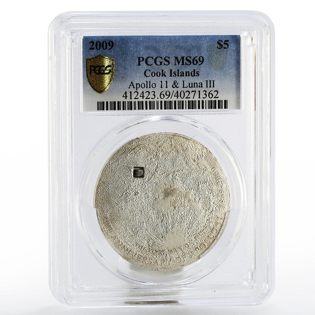 Cook Islands 5 dollars Moon Lunar Meteorite MS69 PCGS silver coin 2009