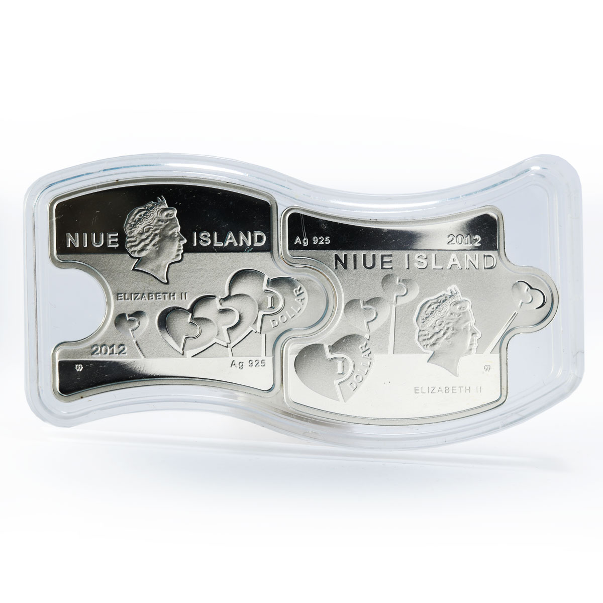 Niue set of 2 coins You and Me birds silver crystals 2012