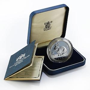 Macau 100 patacas Year of the Rabbit proof silver coin 1999