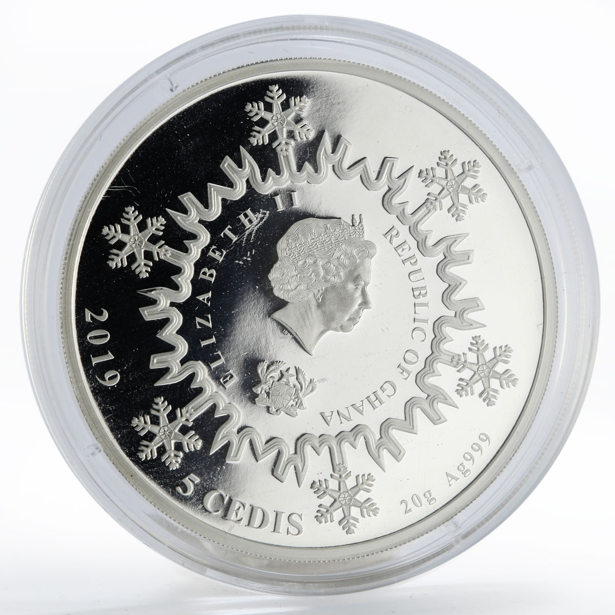 Ghana 5 cedis  Happy New Year Russian Christmas colored proof silver coin 2019
