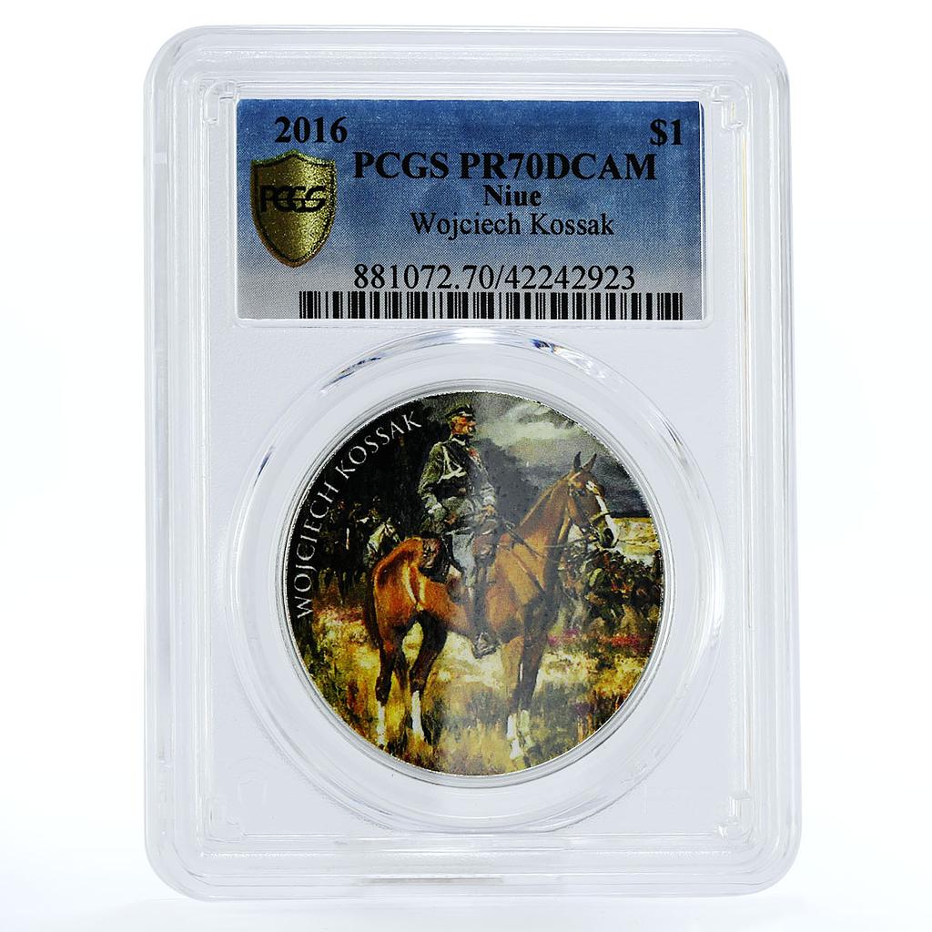 Niue 1 dollar Wojciech Kossak PR70 PCGS colored proof silver coin 2016