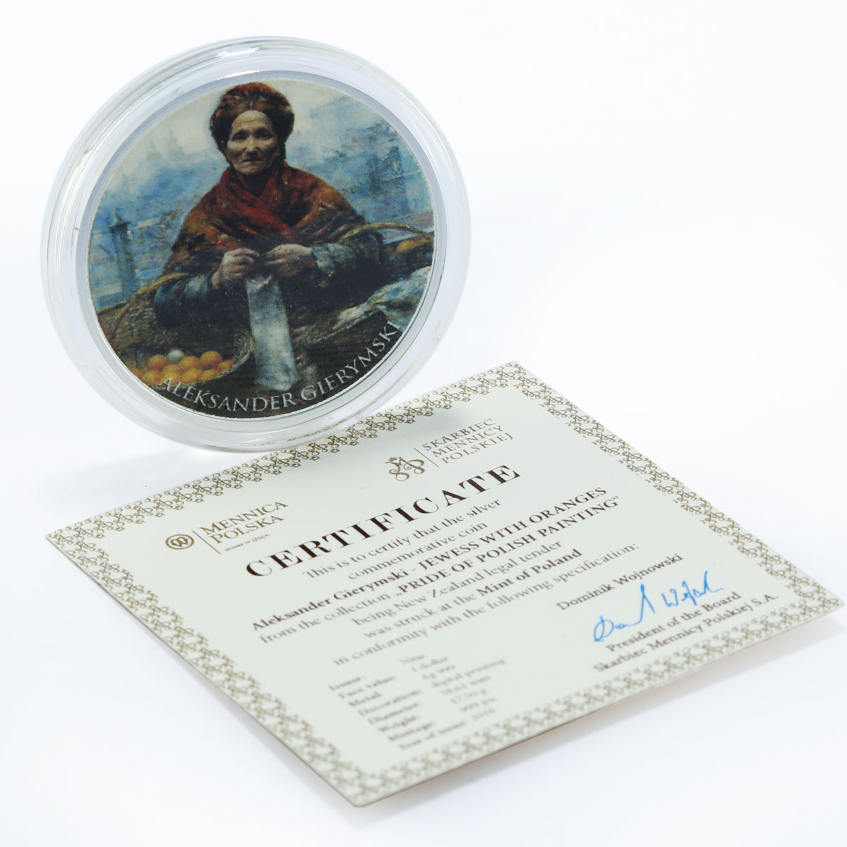 Niue 1 dollar Alexander Gierymski Jewess with oranges colored proof silver 2016