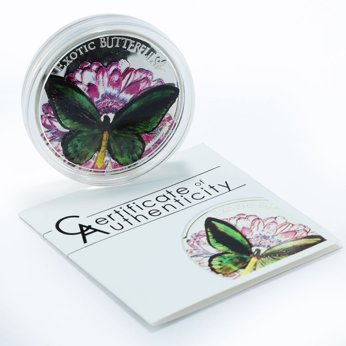 Tokelau 5 dollars Ornithoptera Priamus Butterfly colored proof silver coin 2012