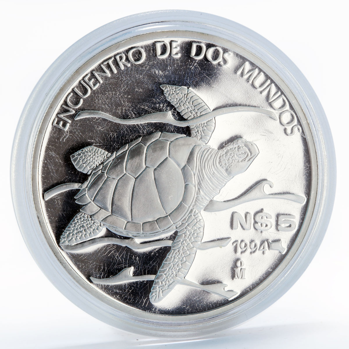 Mexico 5 pesos Pacific Ridley Sea Turtle proof silver coin 1994