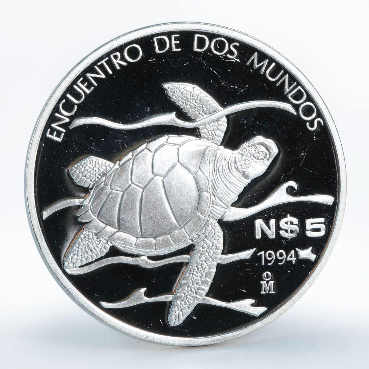 Mexico 5 pesos Pacific Ridley Sea Turtle proof silver coin 1994