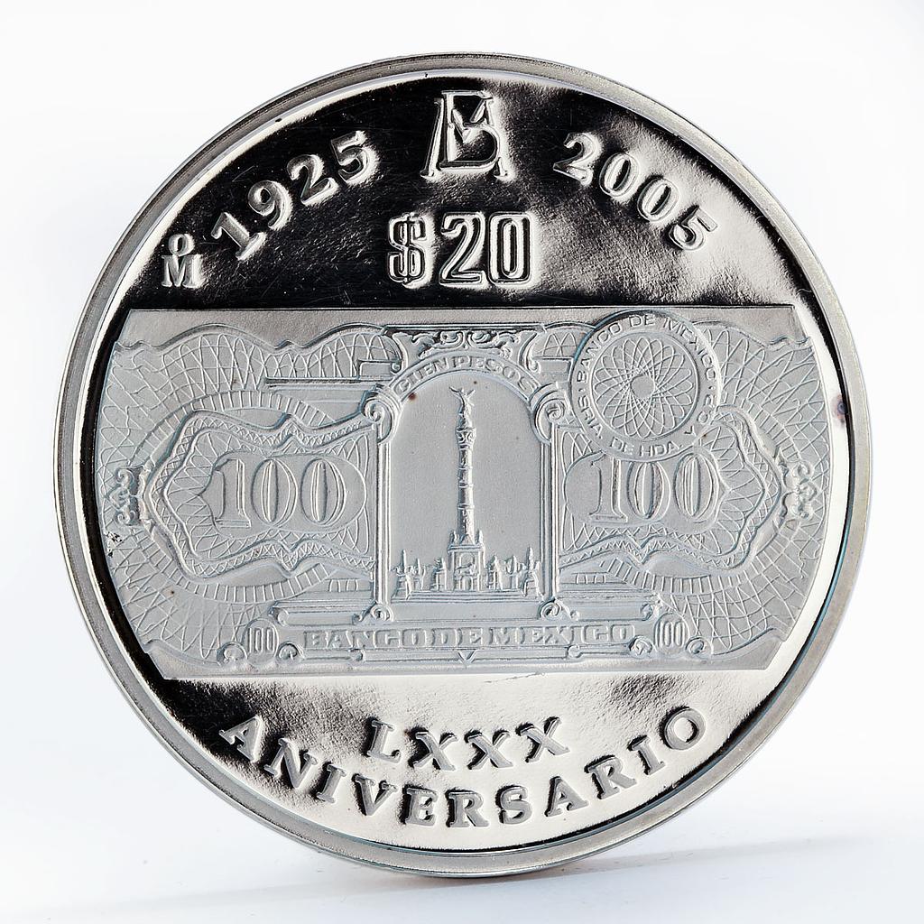 Mexico 20 pesos 80th Anniversary of the Bank of Mexico proof silver coin 2005