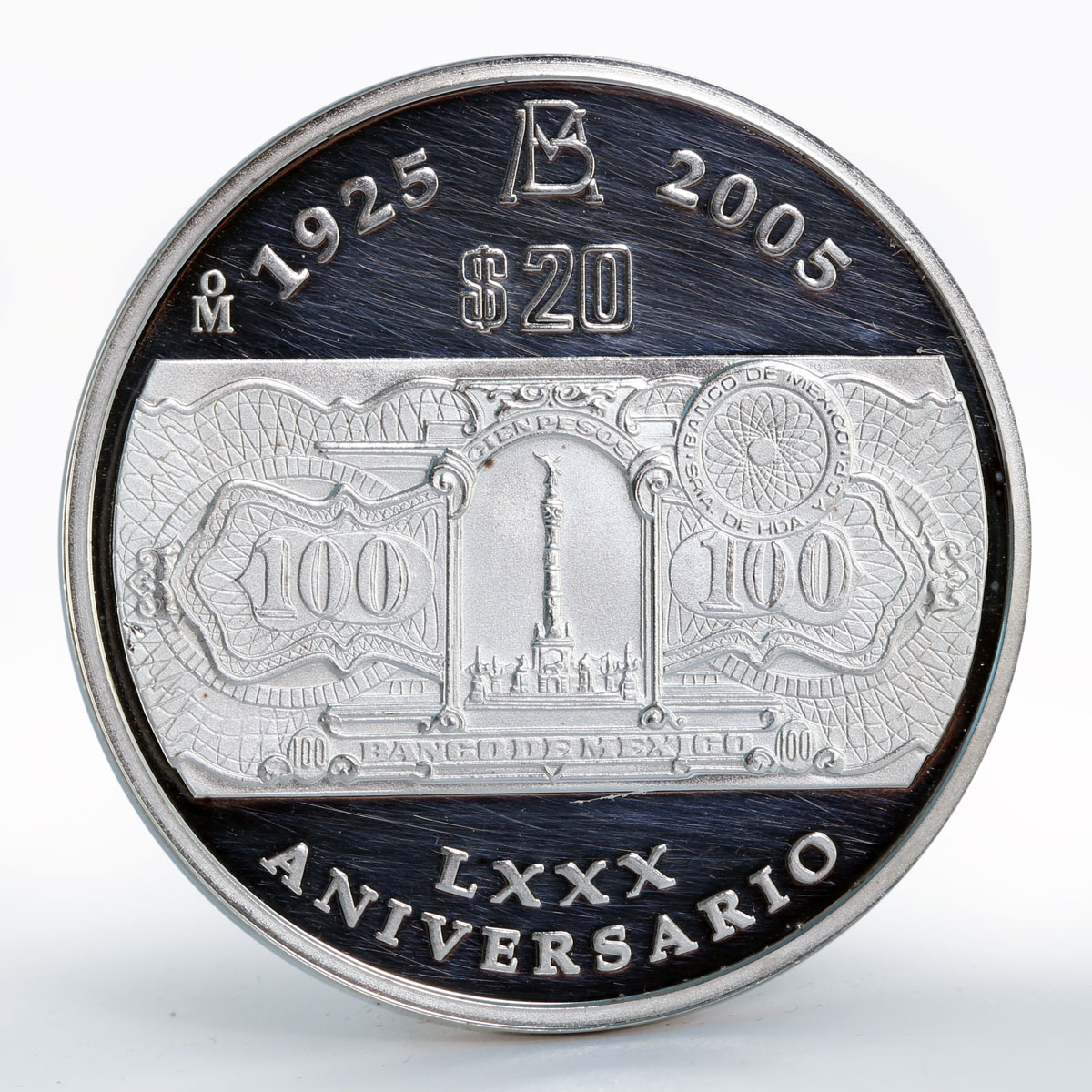 Mexico 20 pesos 80th Anniversary of the Bank of Mexico proof silver coin 2005