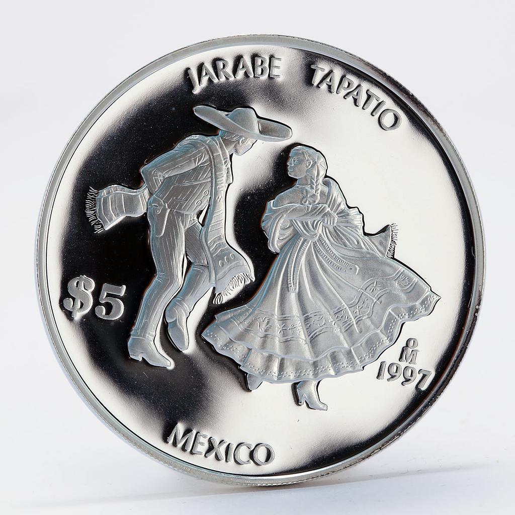 Mexico 5 Pesos Jarabe tapatio proof silver coin 1997