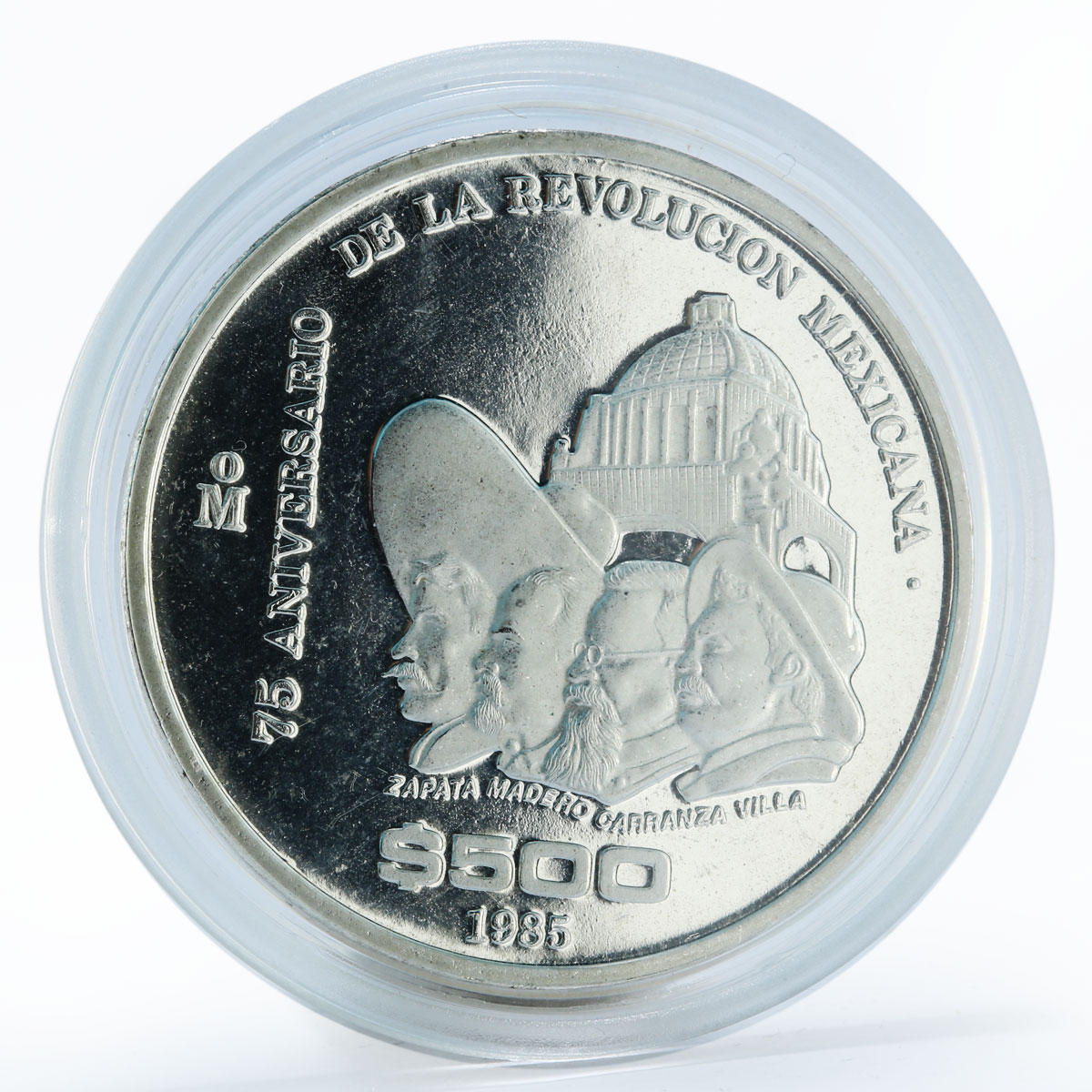 Mexico 500 pesos 75th Anniversary of 1910 Revolution proof silver coin 1985