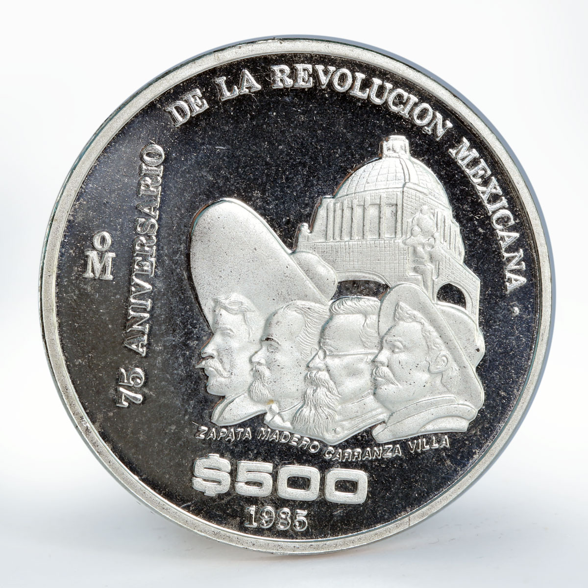 Mexico 500 pesos 75th Anniversary of 1910 Revolution proof silver coin 1985