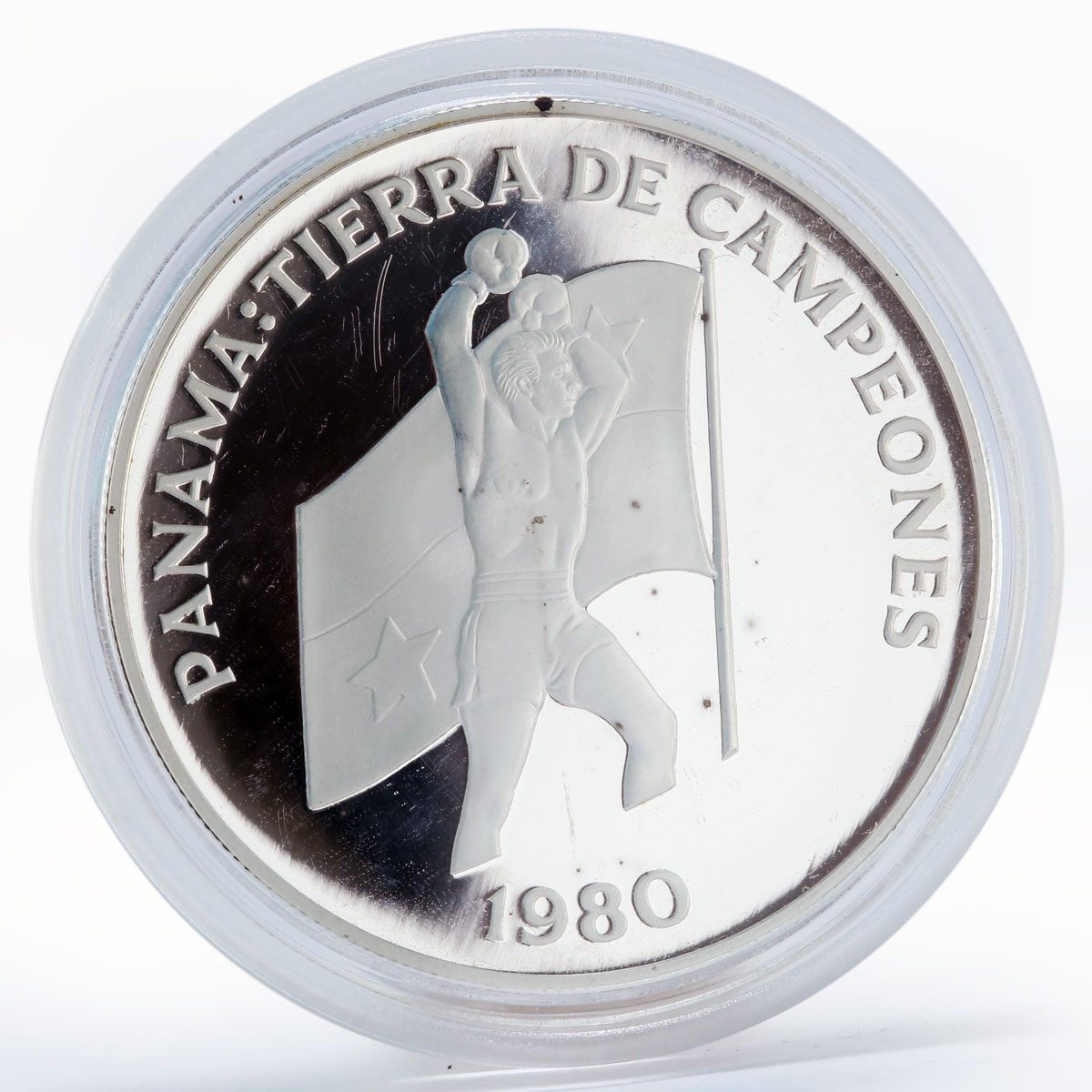 Panama 5 balboas Land of Champions Boxer proof silver coin 1980