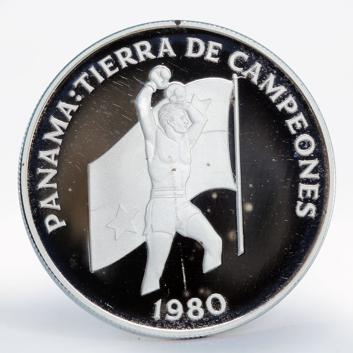 Panama 5 balboas Land of Champions Boxer proof silver coin 1980