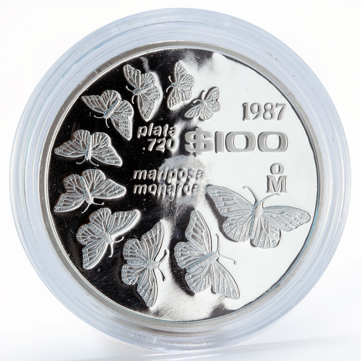 Mexico 100 pesos Monarch butterflies Fauna proof silver coin 1987