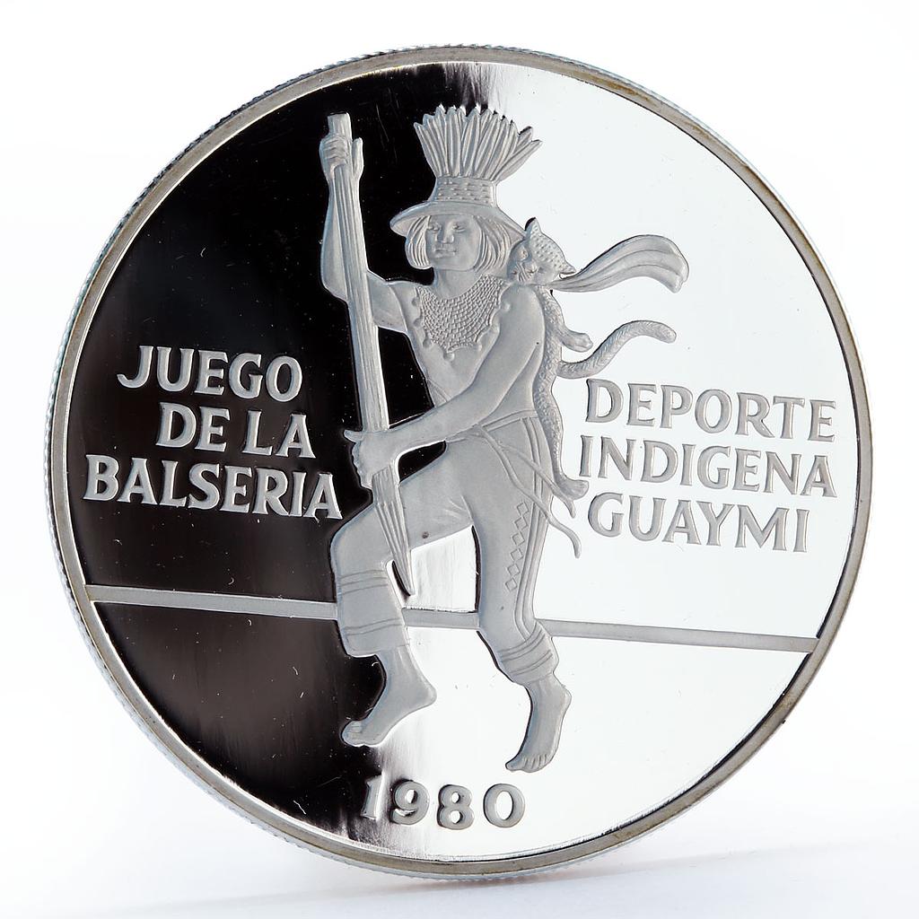 Panama 10 balboas Balseria Game Deporte Indigena Guaymi Indian silver coin 1980