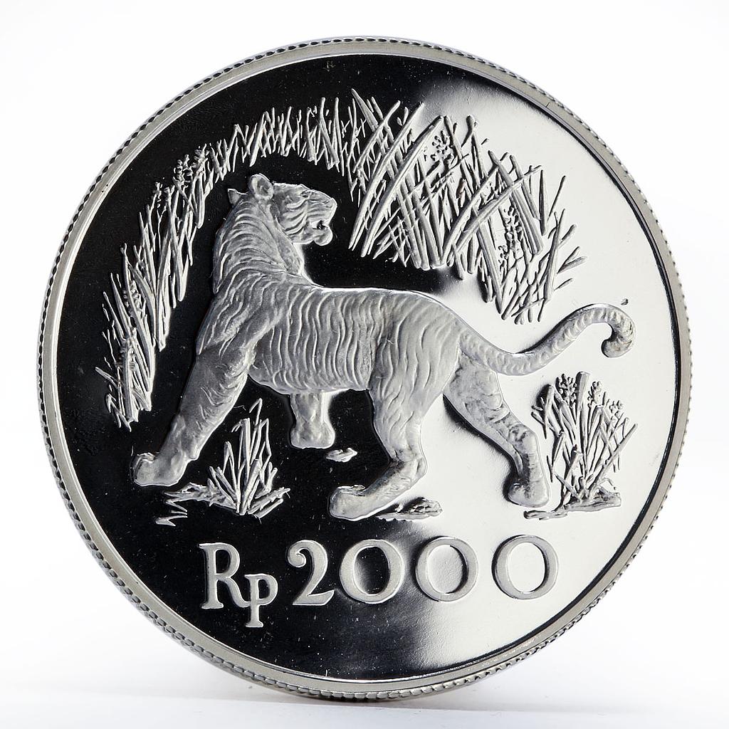 Indonesia 2000 Rupiah Javan Tiger proof silver coin 1974