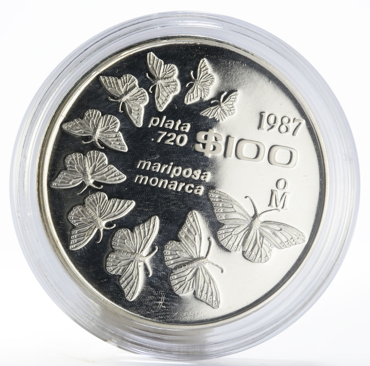 Mexico 100 pesos Monarch butterflies Fauna proof silver coin 1987