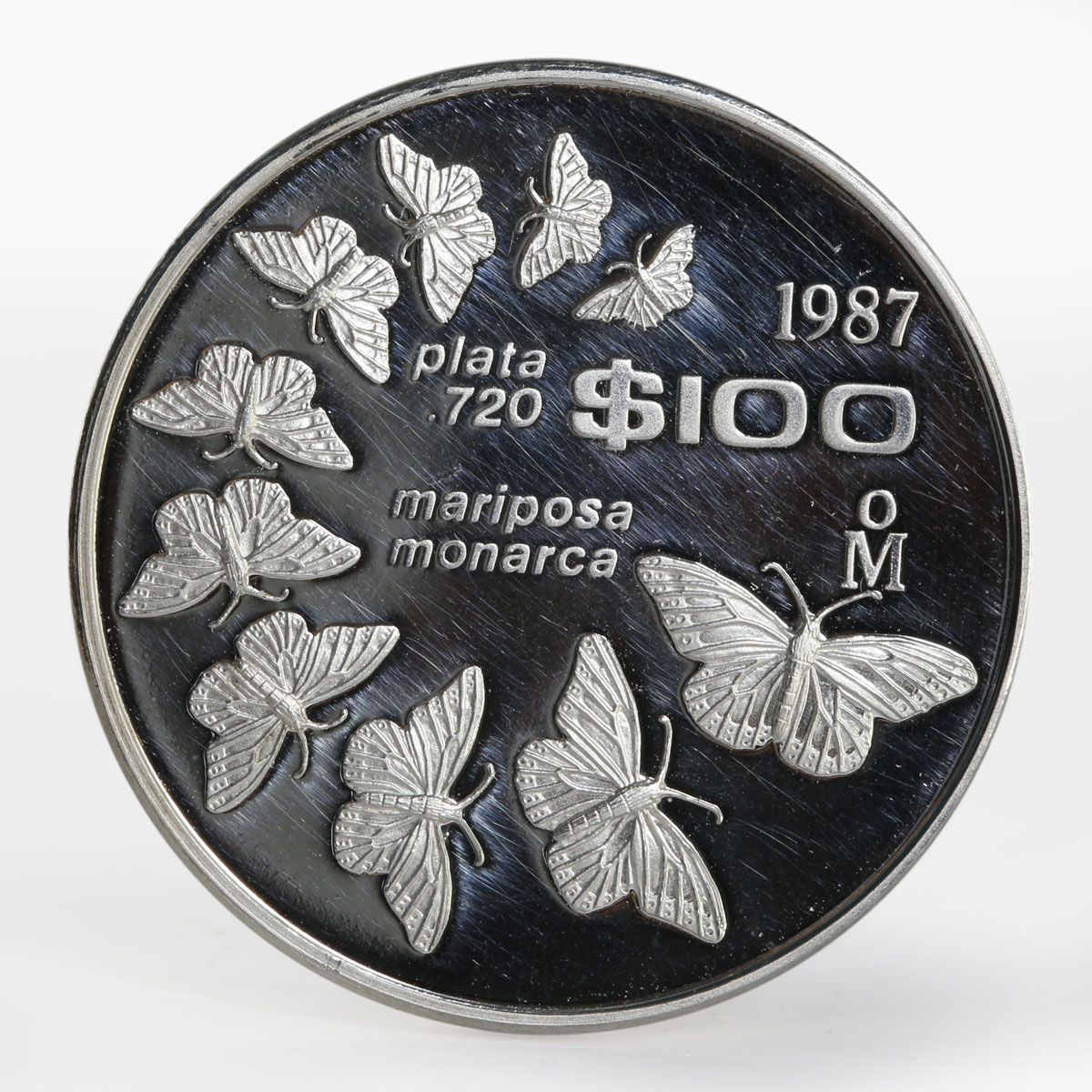 Mexico 100 pesos Monarch butterflies Fauna proof silver coin 1987