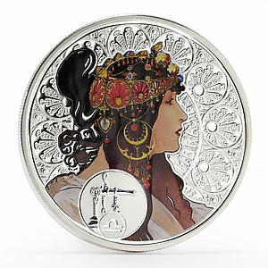 Niue 1 dollar Zodiac Libra Alphonse Mucha silver colored proof coin 2011