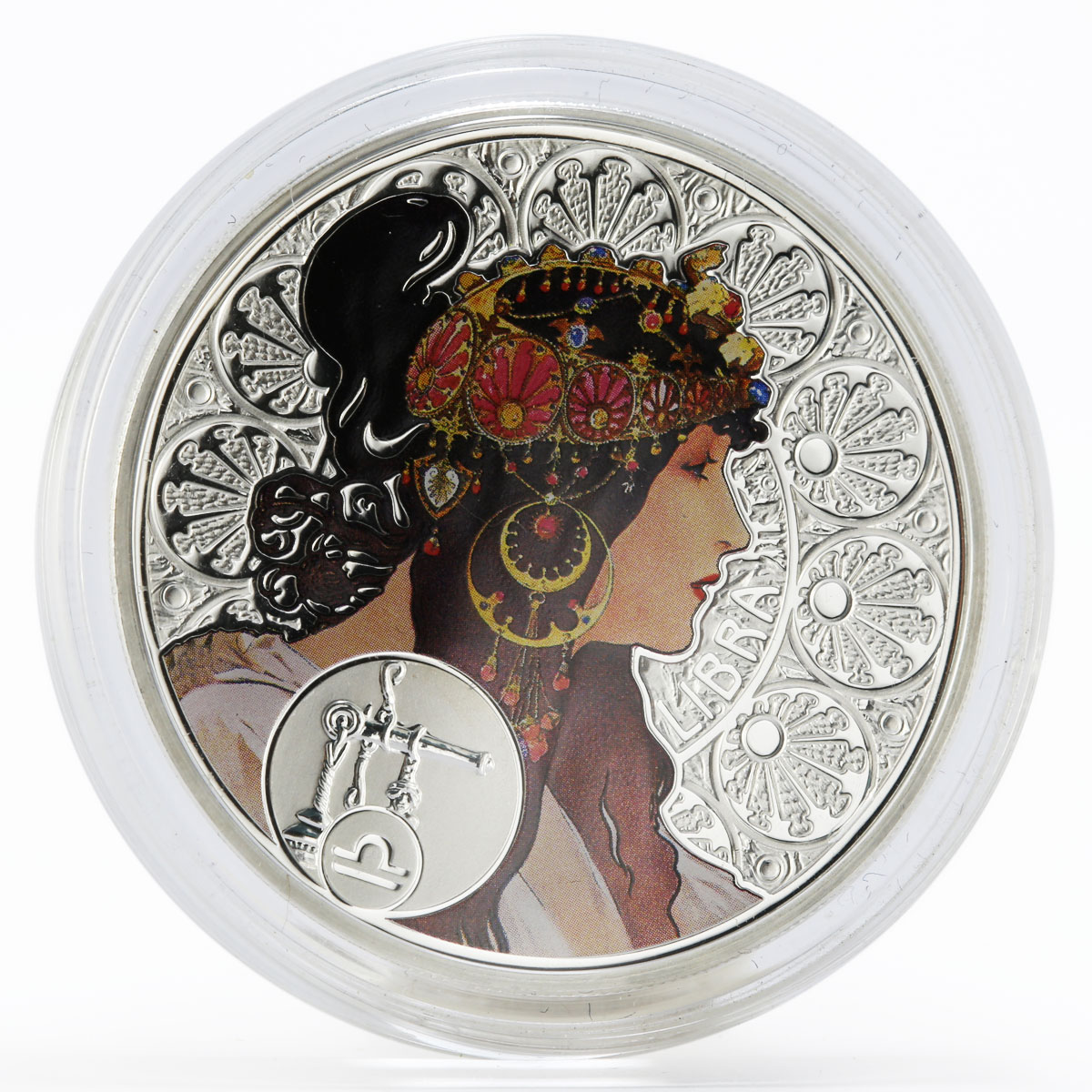 Niue 1 dollar Zodiac Libra Alphonse Mucha silver colored proof coin 2011