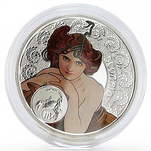 Niue 1 dollar Alphonse Mucha Zodiac series Scorpio color proof silver coin 2011