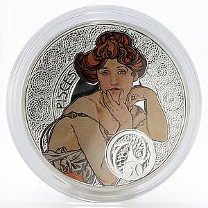 Niue 1 dollar Zodiac Pisces Alphonse Mucha silver colored proof coin 2011