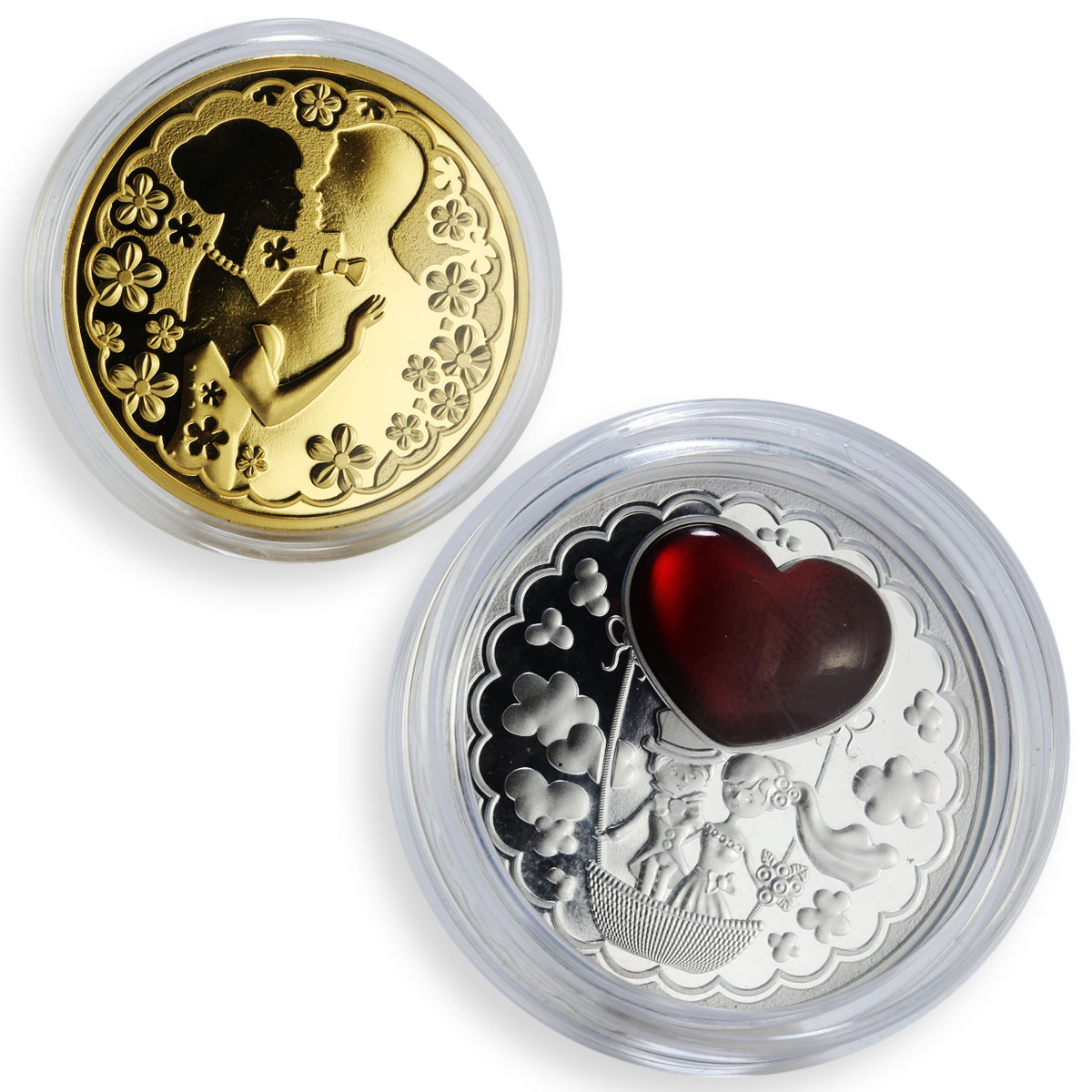 Niue set of 2 coins Just Married Wedding synthetic ruby silver proof coin 2014