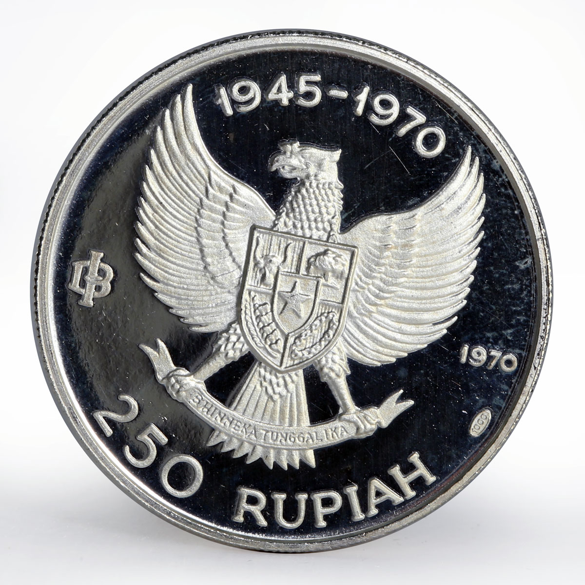 Indonesia 250 rupiah 25th Anniversary of Independence proof silver coin 1970