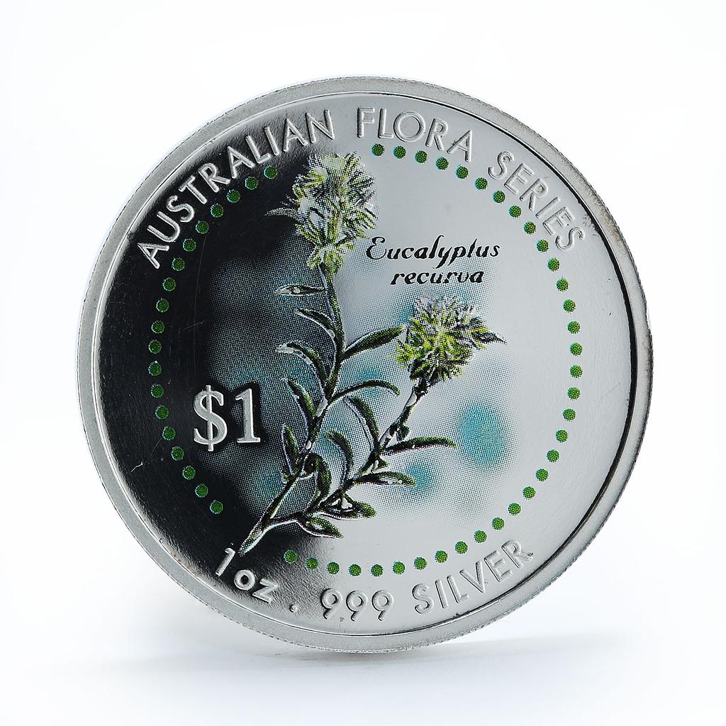 Cook Islands 1 dollar Eucalyptus recurva Australian flora 1 oz silver coin 1999