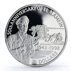 Belize 5 dollars 50th Anniversary of El Alamein Erwin Rommel proof silver 1992