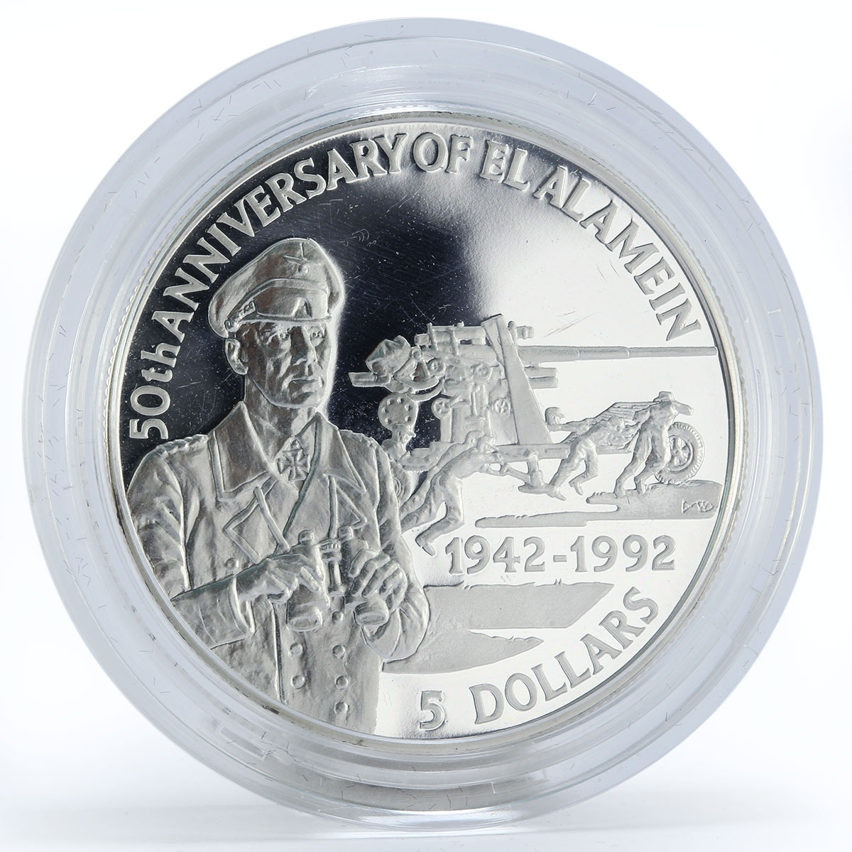 Belize 5 dollars 50th Anniversary of El Alamein Erwin Rommel proof silver 1992