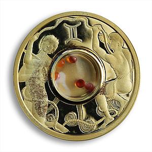 Cook Islands 1 $ Gemstone Zodiac Signs Gemini gemstone gilded silver coin 2003