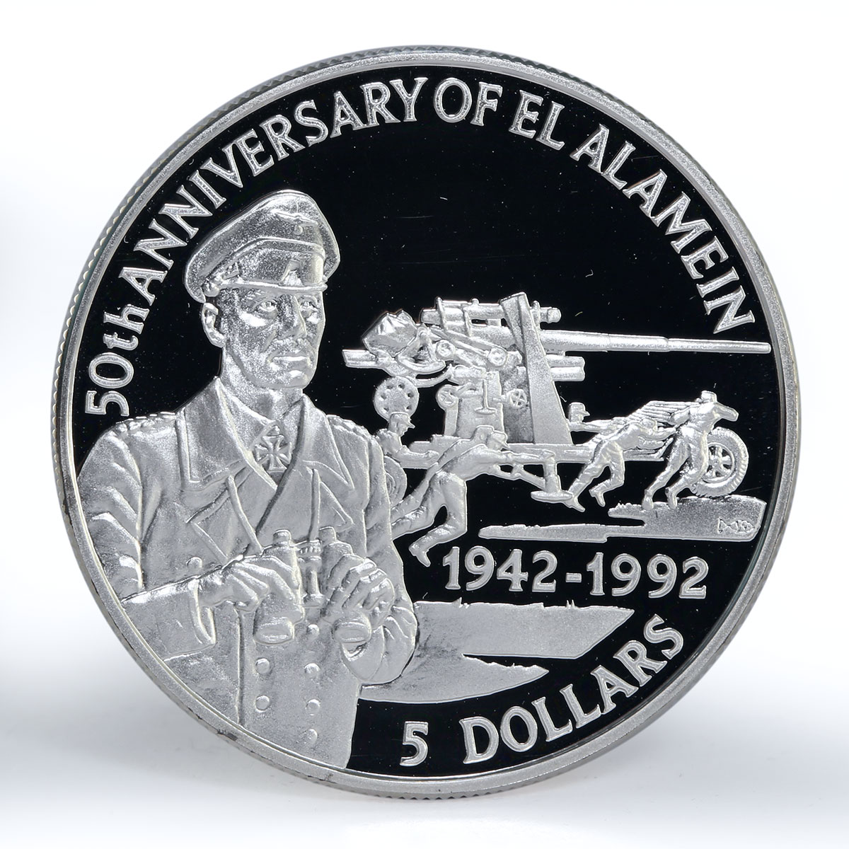 Belize 5 dollars 50th Anniversary of El Alamein Erwin Rommel proof silver 1992