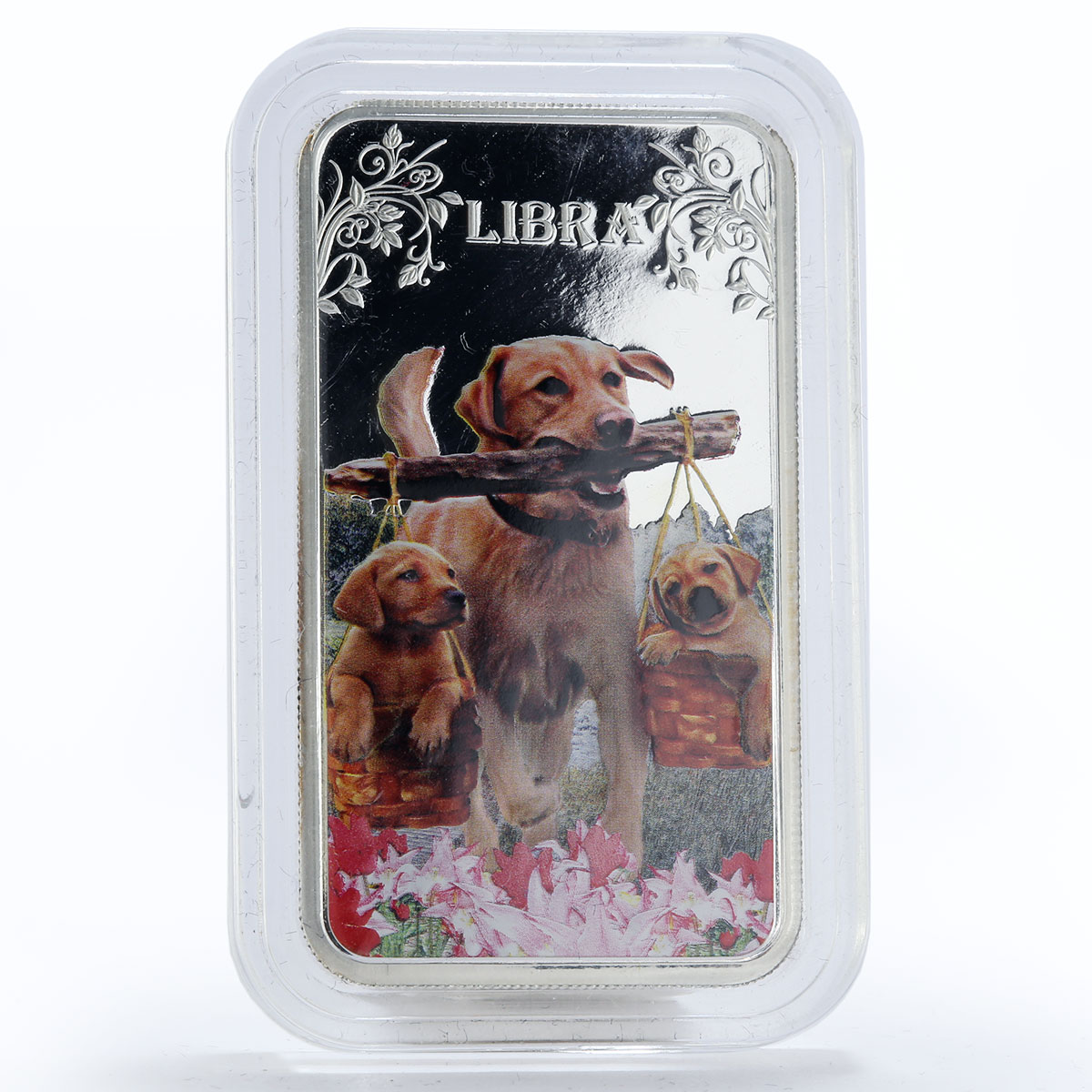 Cook Islands 1 dollar Libra Dog with her Puppies colored proof silver coin 2014