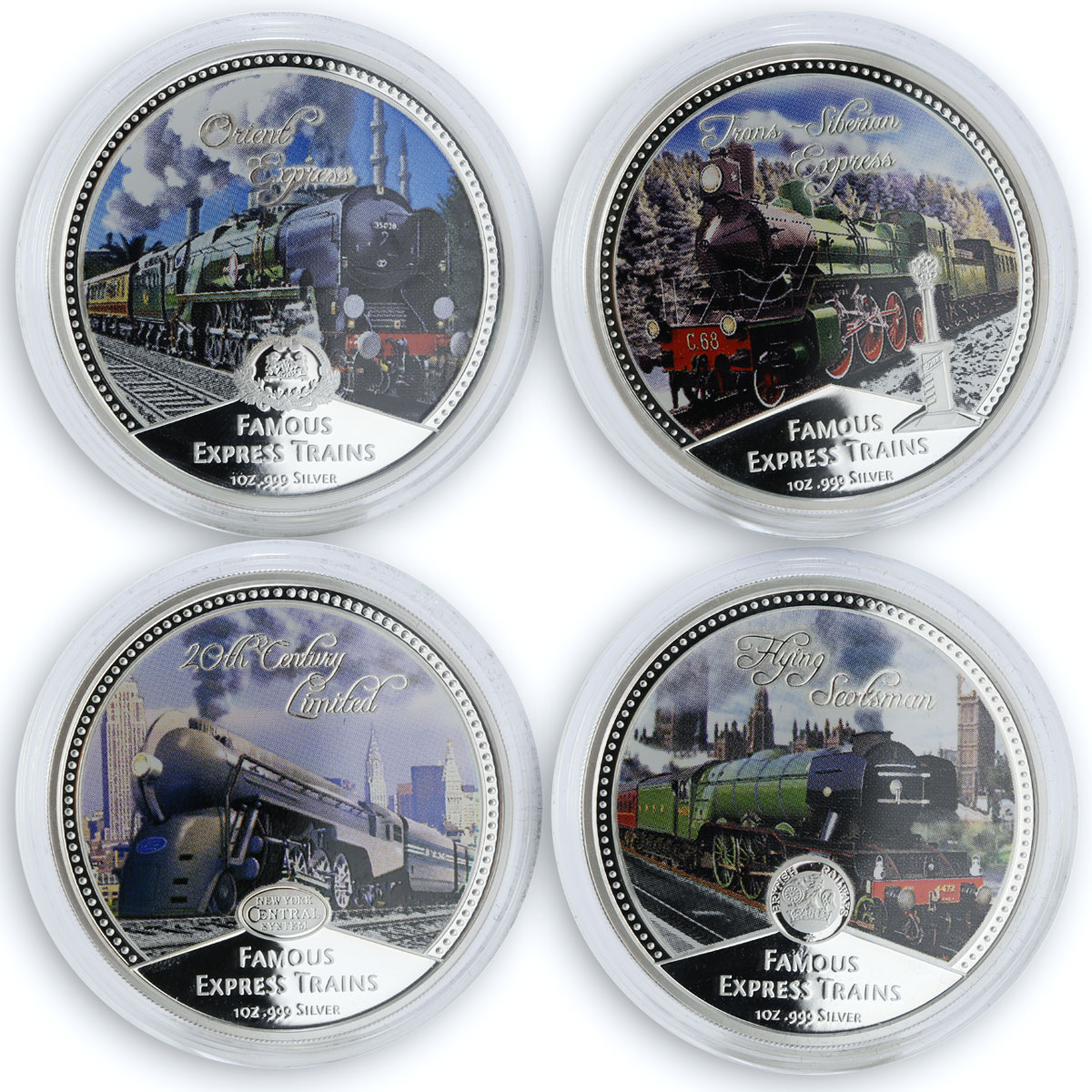 Niue set 4 coins Famous Express Trains proof colored silver 2010