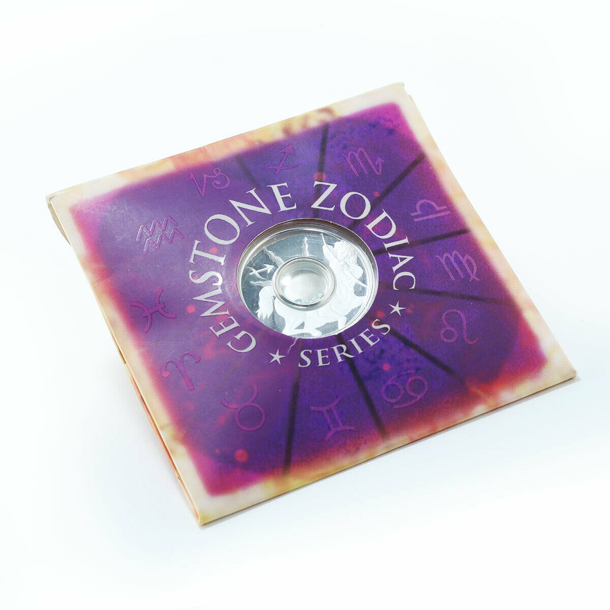 Cook Islands 1 dollar Gemstones Zodiac Sagittarius silver with topaz coin 2003