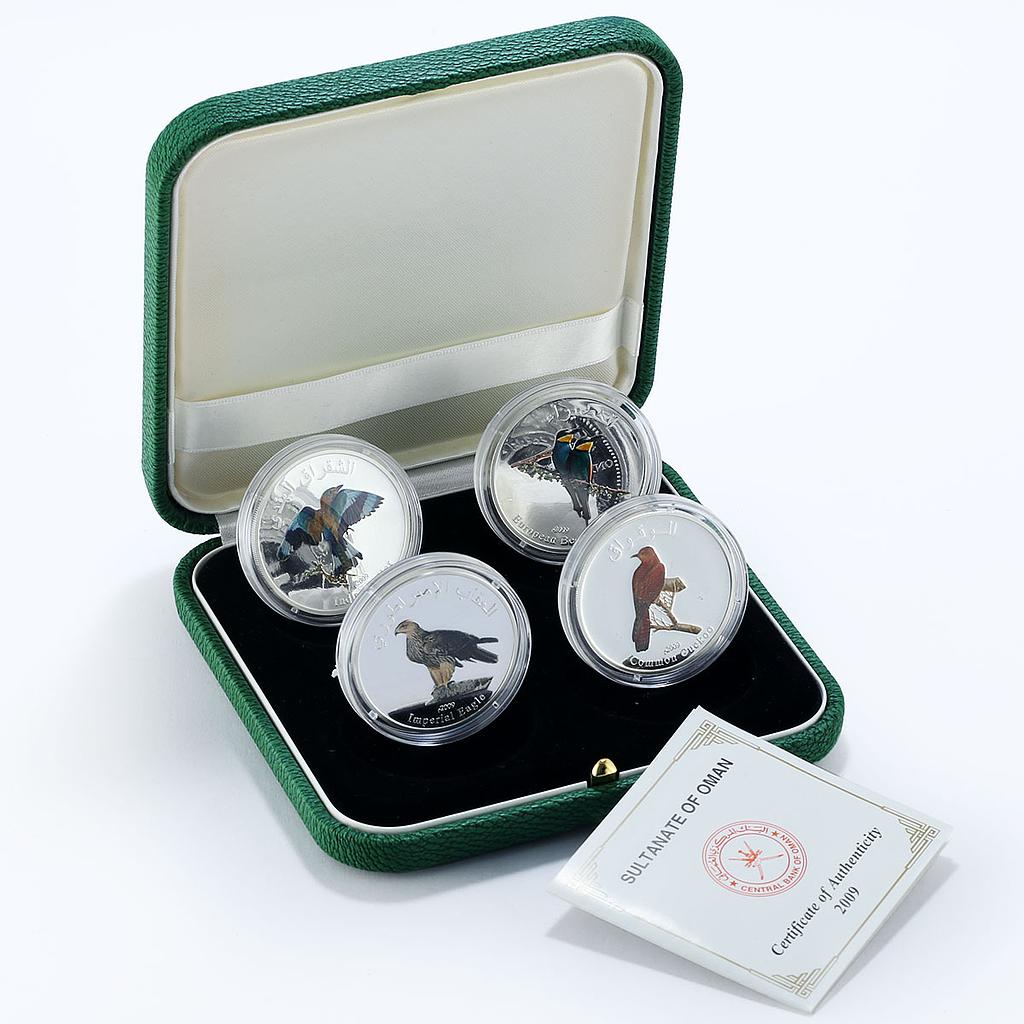 Oman set of 4 coins Birds coloured silver proof 2009