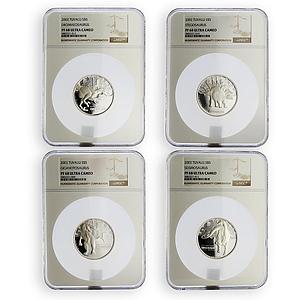 Tuvalu 5 dollars set of 4 coins Dinosaur Stegosaurus  PF-68 NGC 2 oz 2002